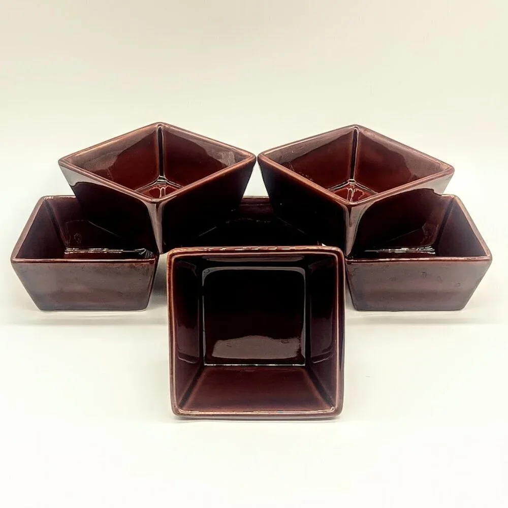 Crate & Barrel Brown Glazed Ceramic Stackable Square Dishes
